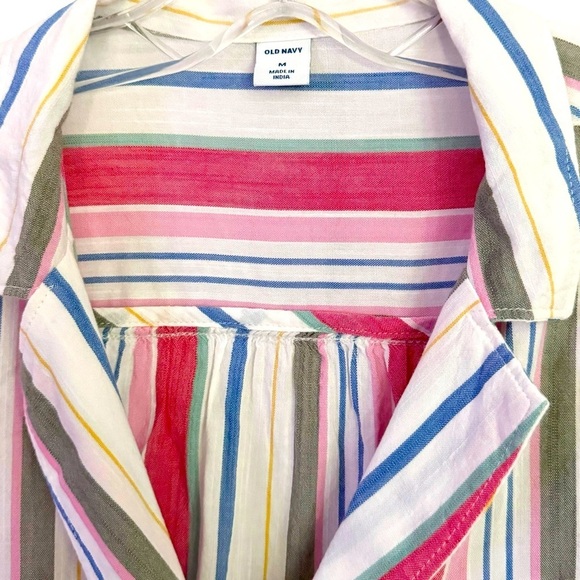Old Navy Size M Multi-striped Notch Collar Tie Front Shirt Cotton/Rayon - Picture 4 of 5